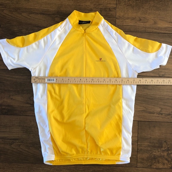Concurve Mens Cycling Shirt Jersey Yellow White Size M 1/2 Zip Pockets - Picture 3 of 11